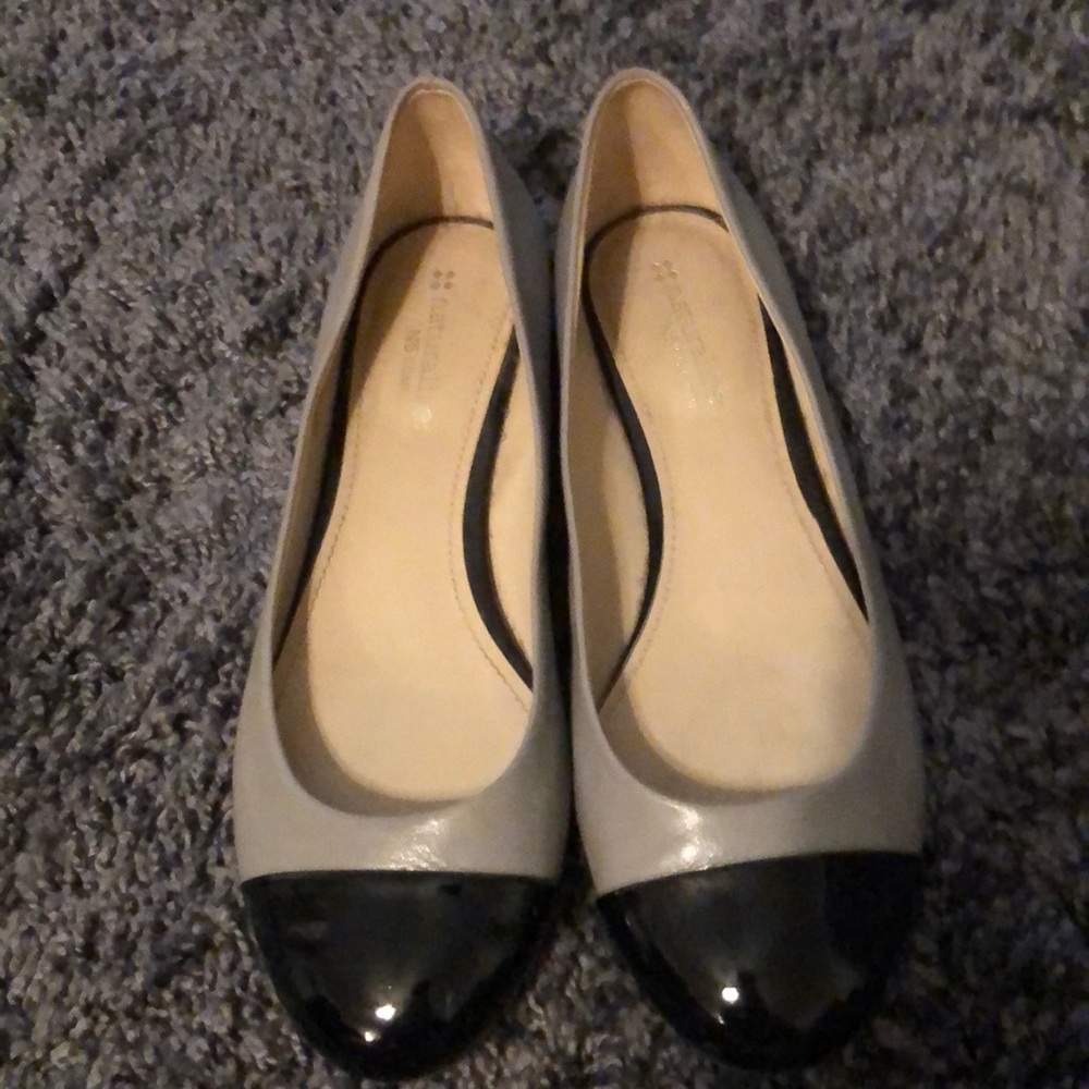 Gray flats with black patent cap toe!